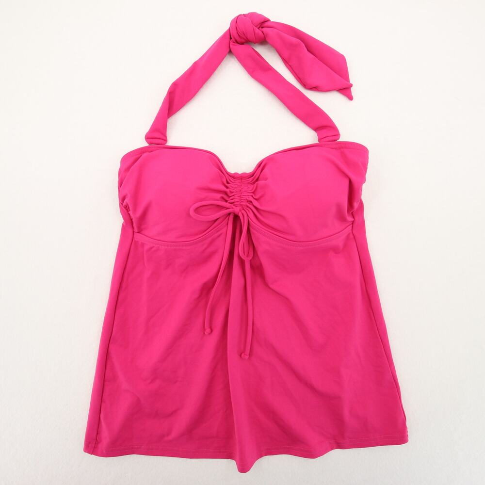 Lands End Tankini Top Hot Pink Halter Neck Sweetheart Ruched Bust Tie Front 2